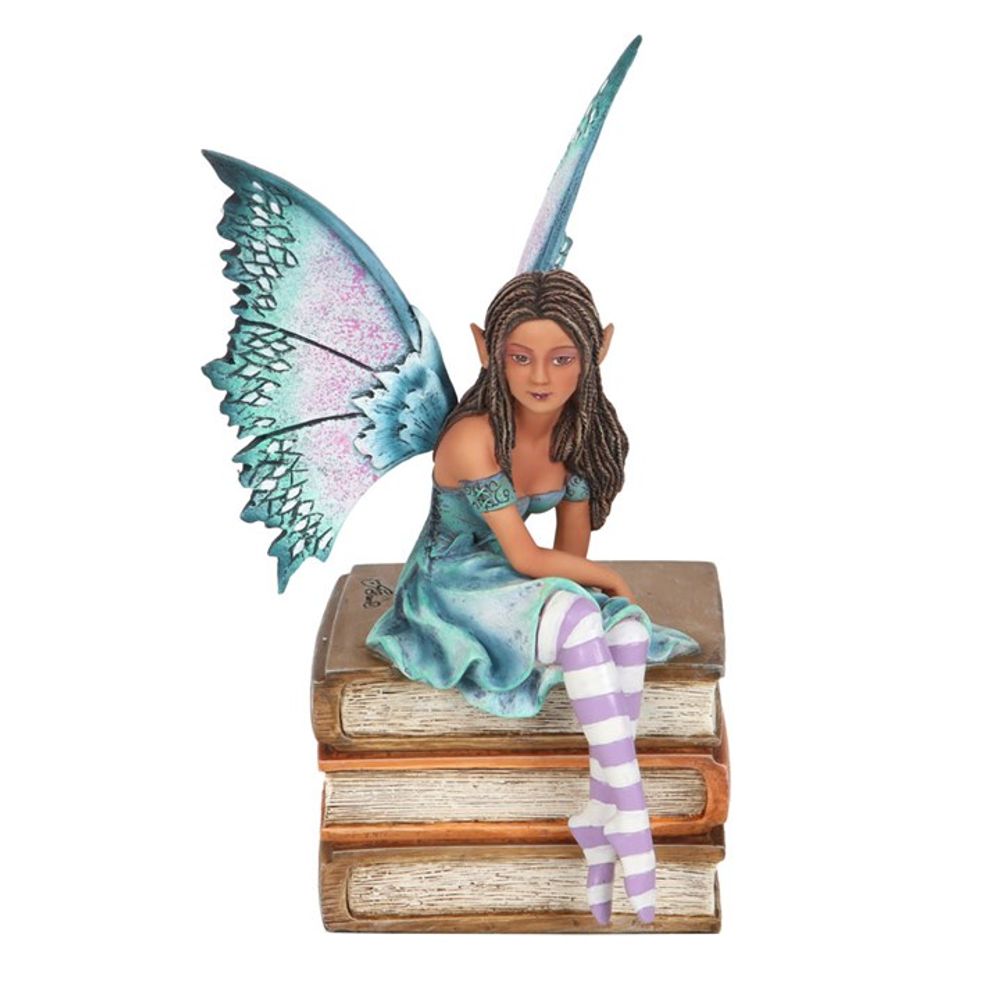 Book Fairy Figurine by Amy Brown. Based on the ‘Book Fairy’ series of watercolour paintings by fantasy artist Amy Brown, this high-quality collectible fairy figurine features painted accents that perfectly capture every magical detail of the original artwork. Intricately sculpted and cast in resin, this purple and teal fairy sits sweetly atop a small stack of books, making it a perfect display piece for lovers of fantastical creatures and magical realms. This figurine is officially licensed for sale.
