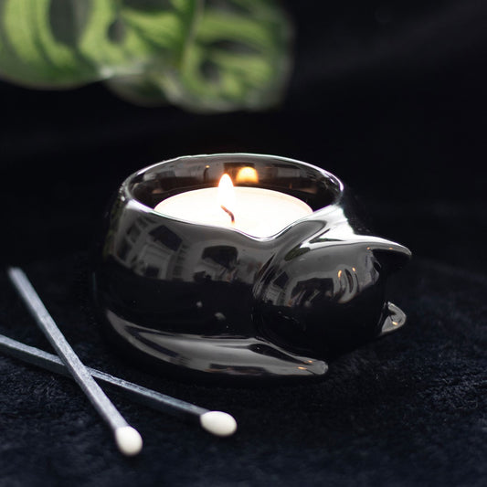 Sleeping Kitten Ceramic Tealight Candle Holder