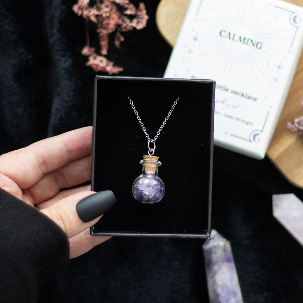 Calming Amethyst Crystal Potion Bottle Necklace