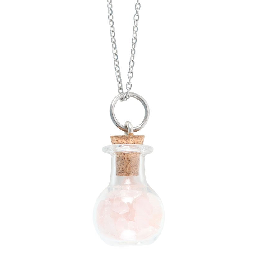 Love Rose Quartz Crystal Potion Bottle Necklace