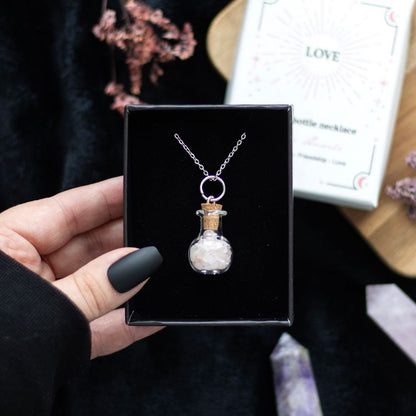 Love Rose Quartz Crystal Potion Bottle Necklace