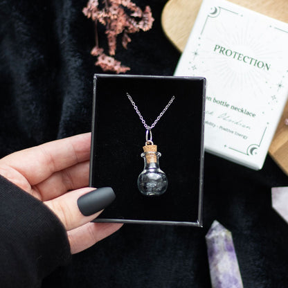 Protection Black Obsidian Crystal Potion Bottle Necklace