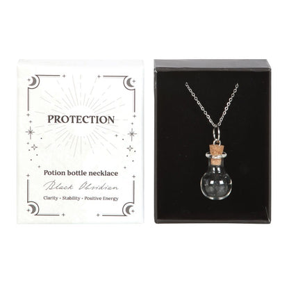 Protection Black Obsidian Crystal Potion Bottle Necklace