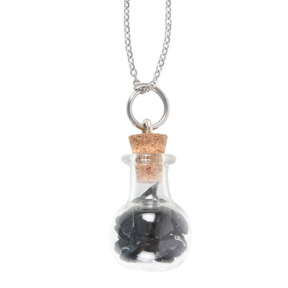 Protection Black Obsidian Crystal Potion Bottle Necklace