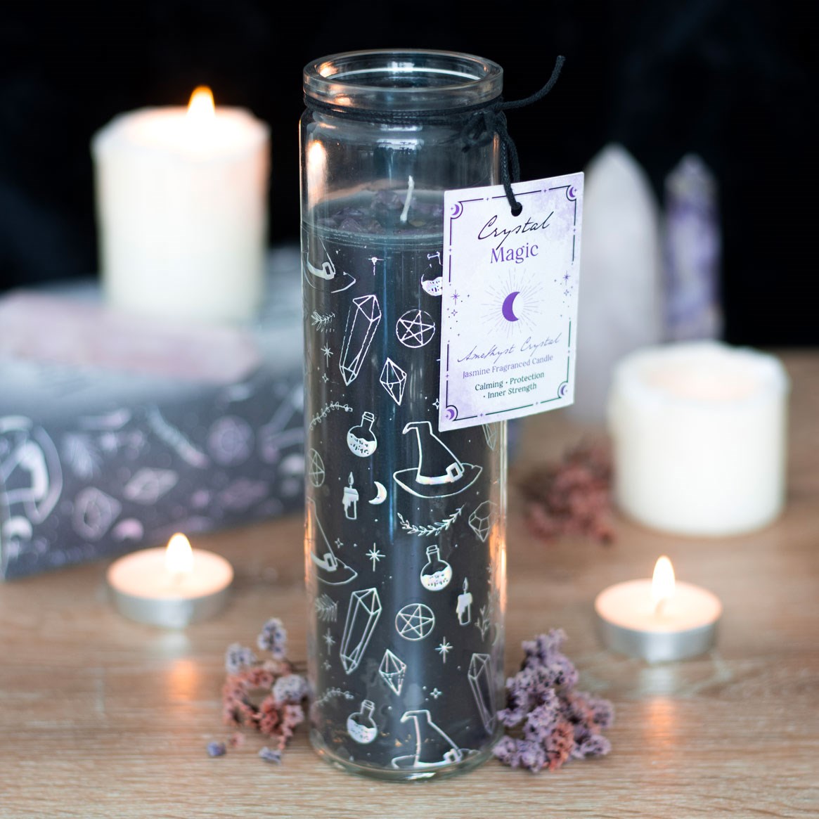 Crystal Magic Jasmine and Amethyst Crystal Infused Tube Candle