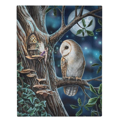 In the light of the full moon, an owl listens intently to his small fairy friend in this 25x19cm canvas wall plaque featuring a high quality, full colour print of artwork by fantasy artist Lisa Parker. Featuring an old white barn owl resting on a branch, sharing stories with his small fairy friend just outside of her treetop home. Designed by Lisa Parker and offically licensed for sale at Mrs Reed's Emporium.