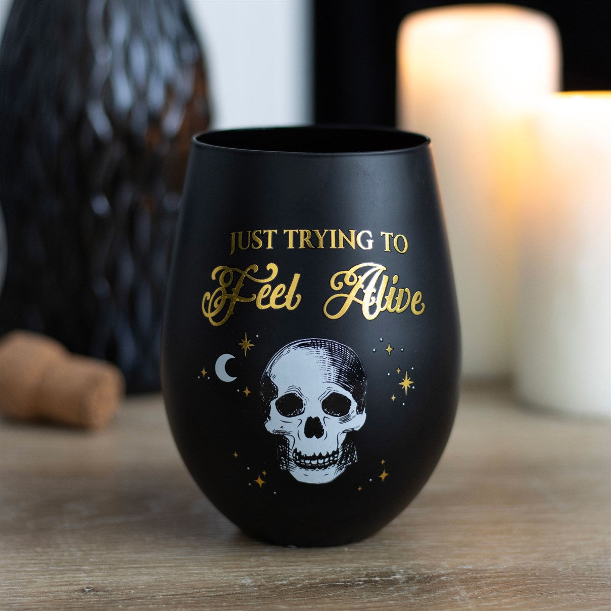 Trying to Feel Alive Stemless Wine Glass