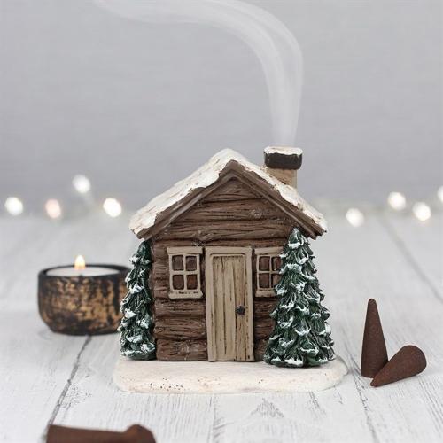 Snowy Log Cabin Incense Cone Burner