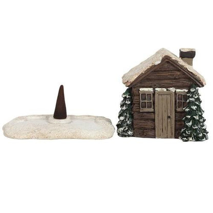 Snowy Log Cabin Incense Cone Burner