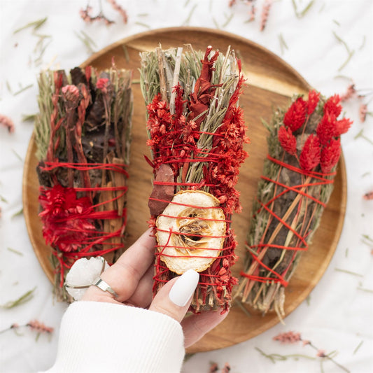 Ritual Wand Smudge Stick with Rosemary, Sage and Red Jasper