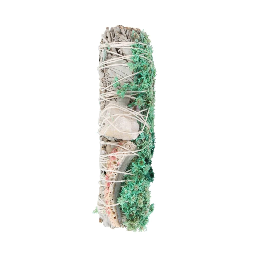 Ritual Wand Smudge Stick with White Sage, Abalone and Quartz