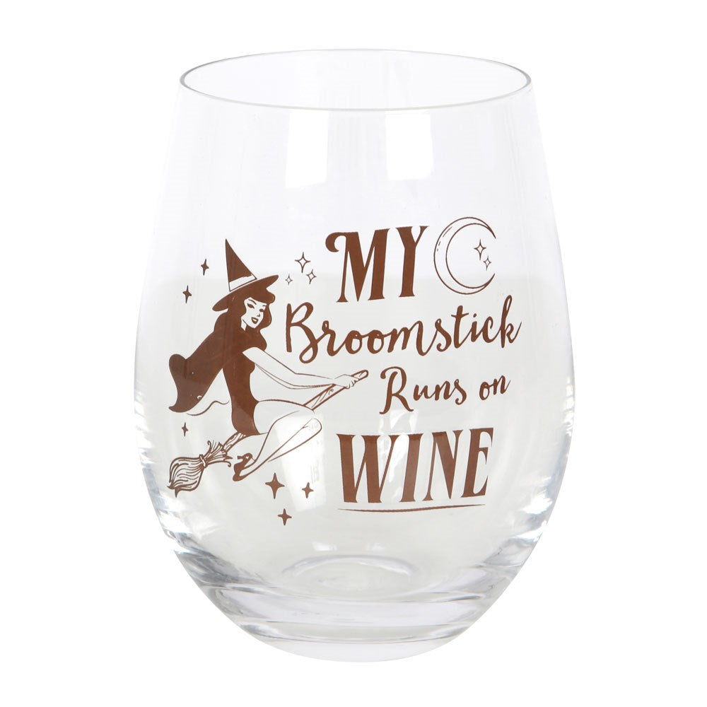 My Broomstick Runs on Wine Stemless Glass