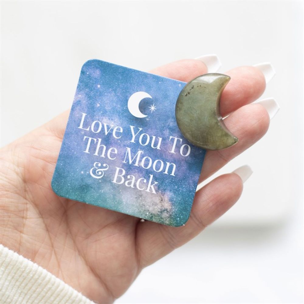 'Love You to the Moon' Labradorite Crystal Moon in a Bag