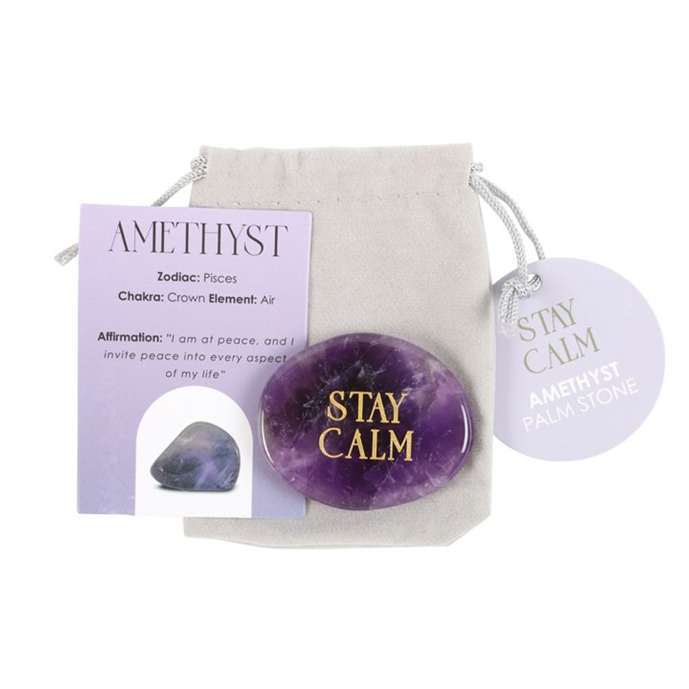 'Stay Calm' Amethyst Crystal Palm Stone