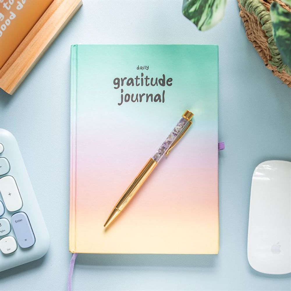 Gratitude Journal & Amethyst Crystal Pen Set