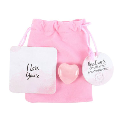 'I Love You' Rose Quartz Crystal Heart in a Bag