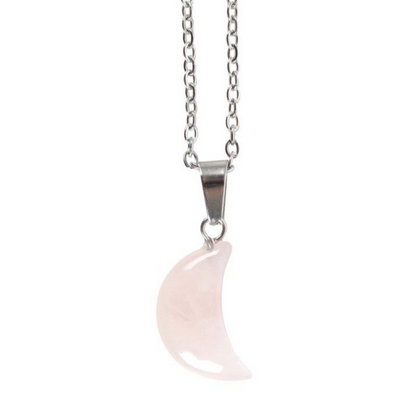 Rose Quartz Crystal Moon Necklace on Greeting Card