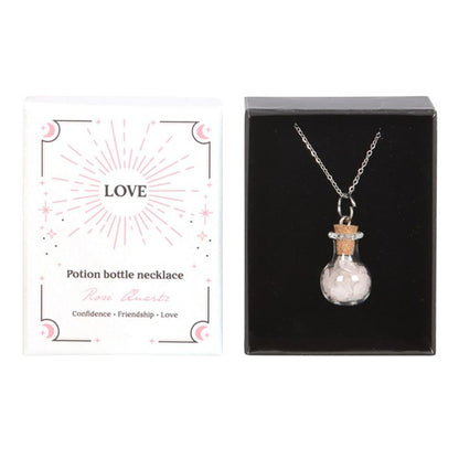 Love Rose Quartz Crystal Potion Bottle Necklace