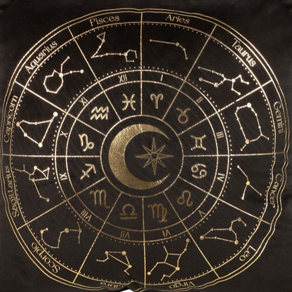 Black & Gold Astrology Wheel Tassle Cushion