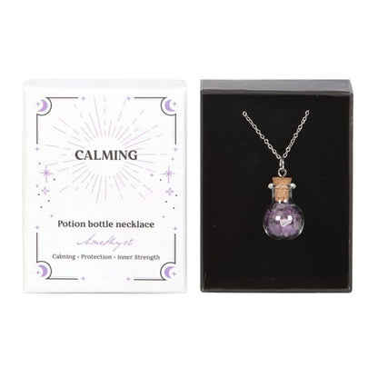 Calming Amethyst Crystal Potion Bottle Necklace