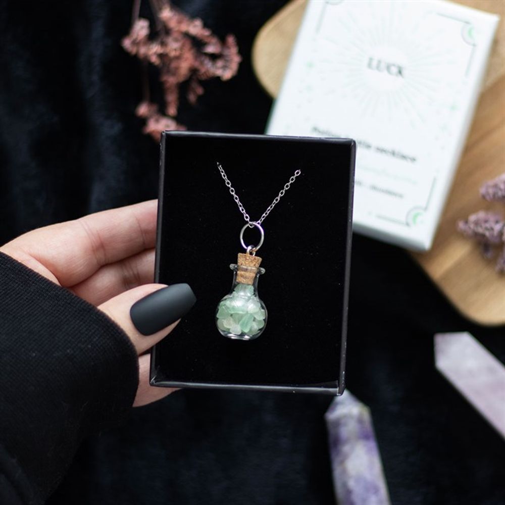 Luck Green Aventurine Crystal Potion Bottle Necklace