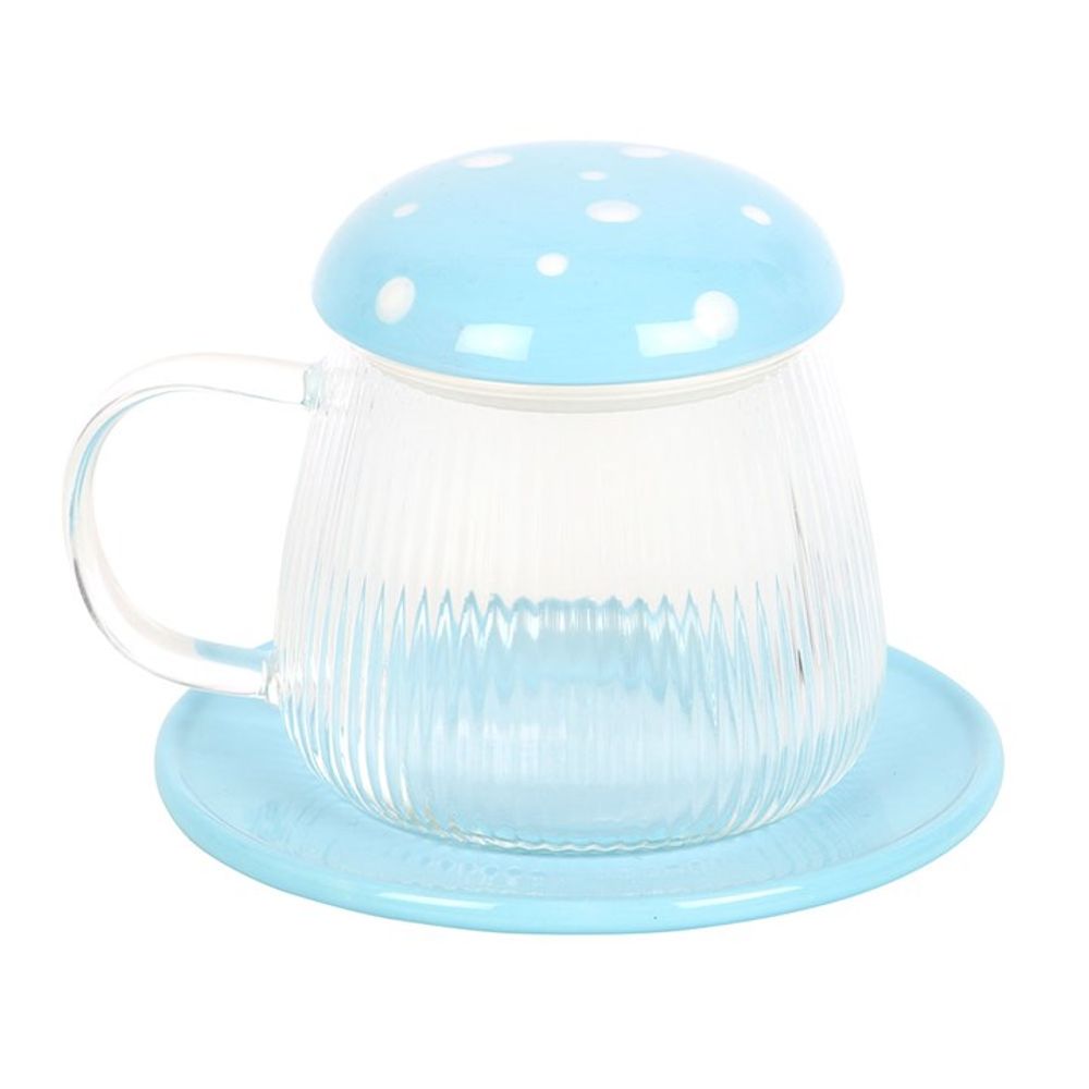 Blue Glass Magic Mushroom Mug and Saucer Set