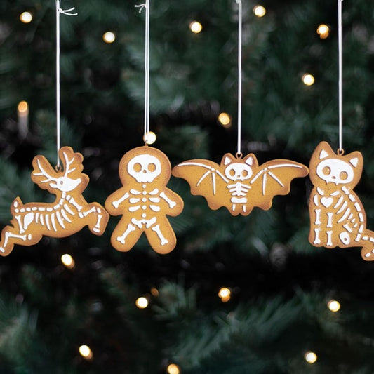 Set of 4 Gingerbread Skeleton Christmas Cookie Ornaments