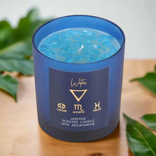 Water Element Candle with Jasmine & Aquamarine Crystal Infusion