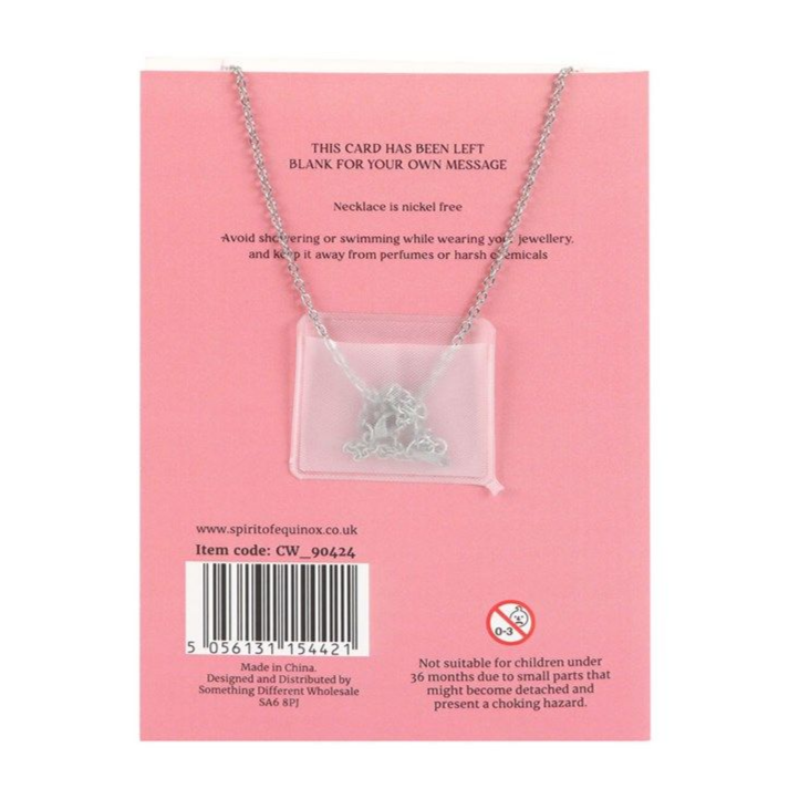 Rose Quartz Crystal Moon Necklace on Greeting Card