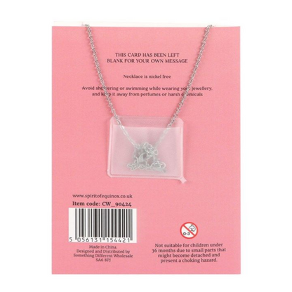 Rose Quartz Crystal Moon Necklace on Greeting Card