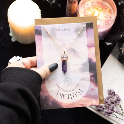 Calming Amethyst Crystal Necklace & Card