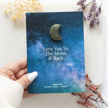 'Moon & Back' Labradorite Crystal Moon Greeting Card