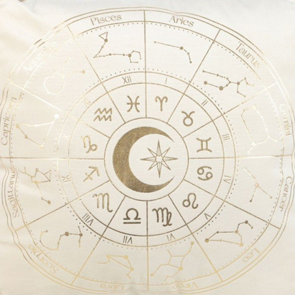 Cream & Gold Astrology Wheel Tassle Cushion