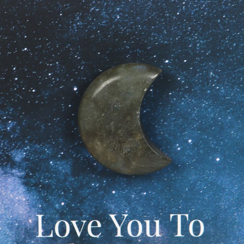 'Moon & Back' Labradorite Crystal Moon Greeting Card