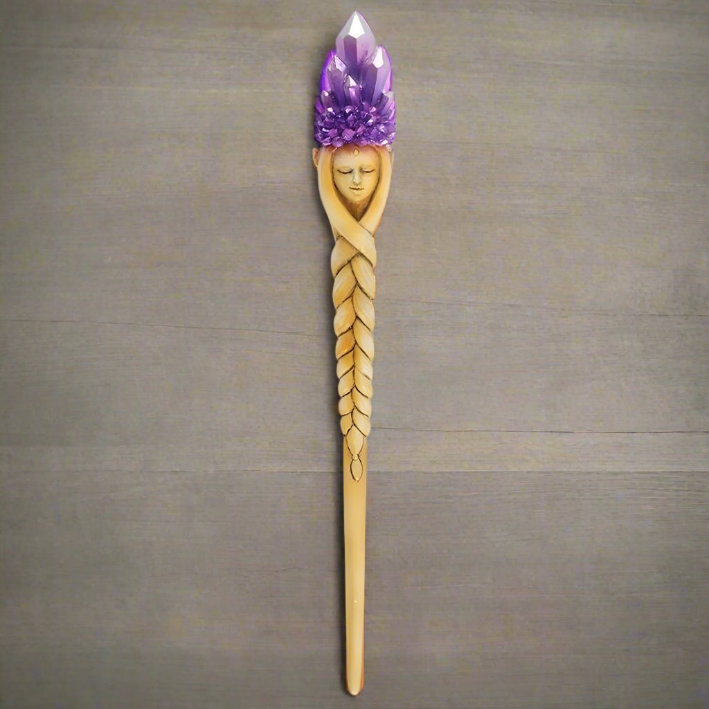 Purple Crystal Crowned Goddess Wand