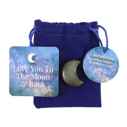 'Love You to the Moon' Labradorite Crystal Moon in a Bag